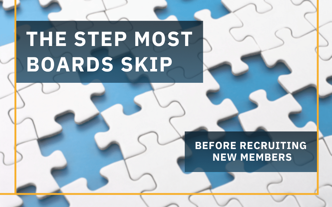 A blue and white puzzle with missing pieces, representing the step most nonprofit boards skip before recruiting new members